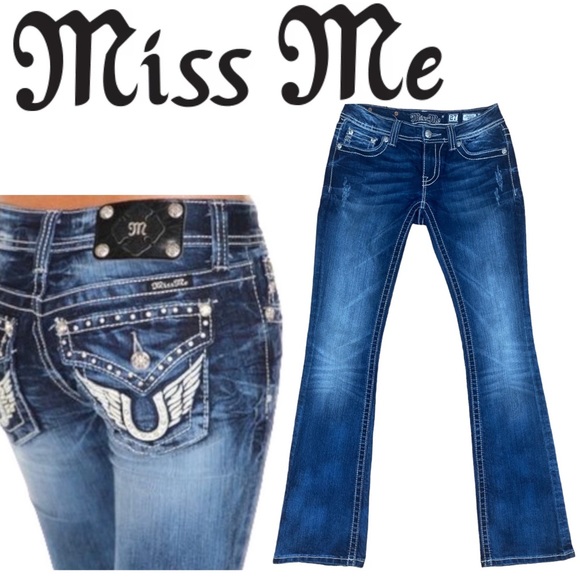 Miss Me Denim - Miss Me Womens Sz 27Jeans Horseshoe Wings Flap Pocket Bootcut Denim Dark Washed